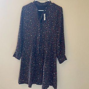 Madewell - Black & Multicolor Star Print Silk Sheath Dress W/ Necktie